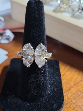 Floral-Inspired 18k White Gold Over Sterling Silver Moissanite Four-Leaf Clover